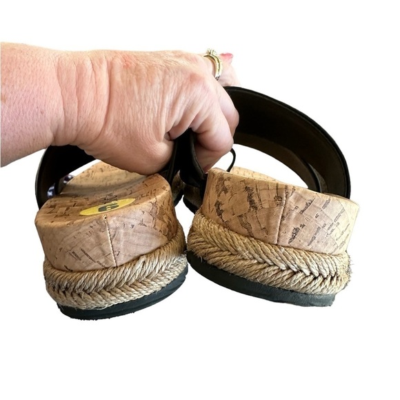 BOC Black Faux Leather Cork Platform Espadrille Sandals Slides Harlow size 9 - Picture 3 of 7